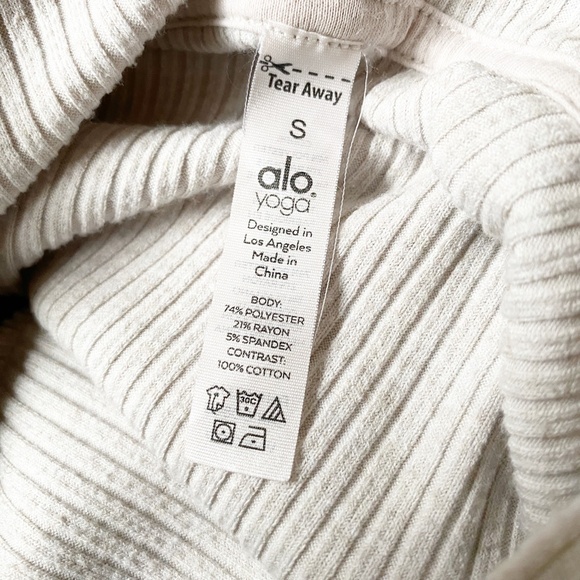 Alo Muse Hoodie Ribbed Crop Athletic IVORY Long Sleeve Sweatshirt Sz Small - Picture 5 of 8